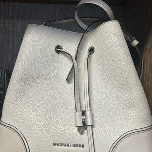 Michael Kors Cream Pebbled Leather Drawstring Shoulder Bag